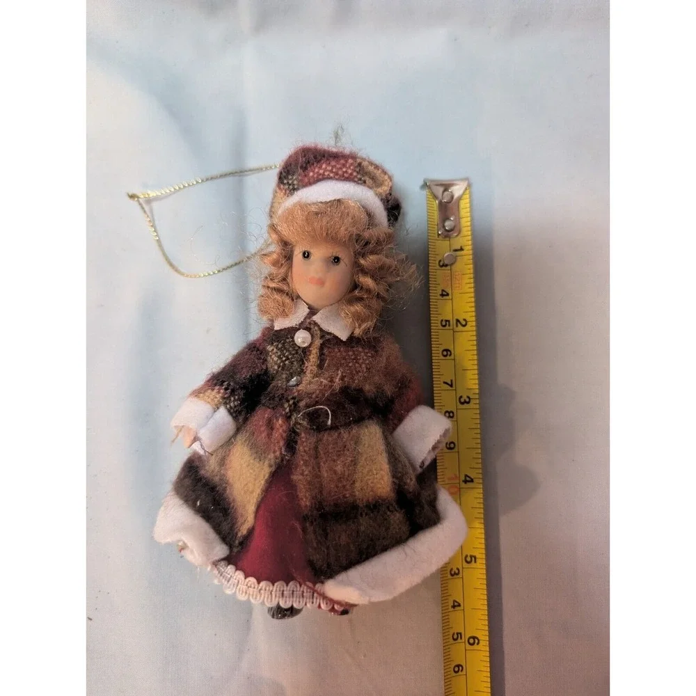 Vintage Porcelain‎ Doll Ceramic Hands And Face Small Plaid Clothing